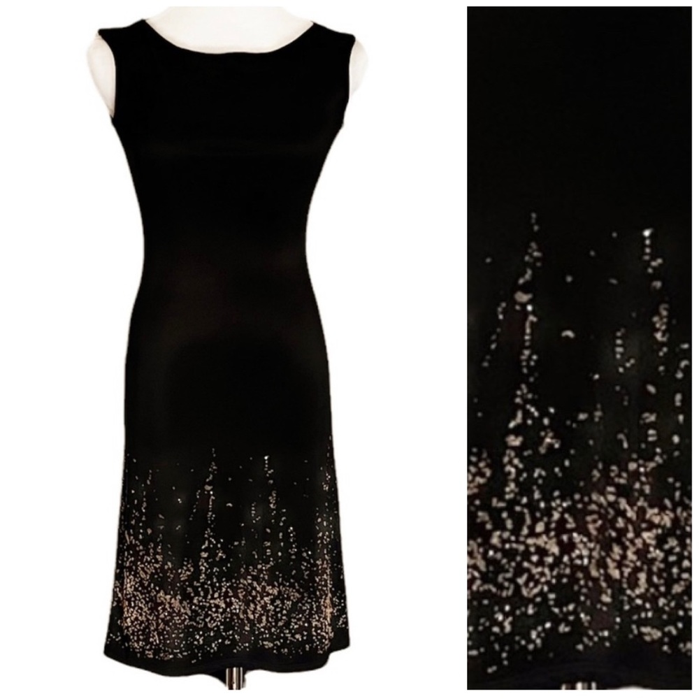 Necessary Objects Bling Midi Sleeveless Sparkle Black Tan Crystal Fitted…